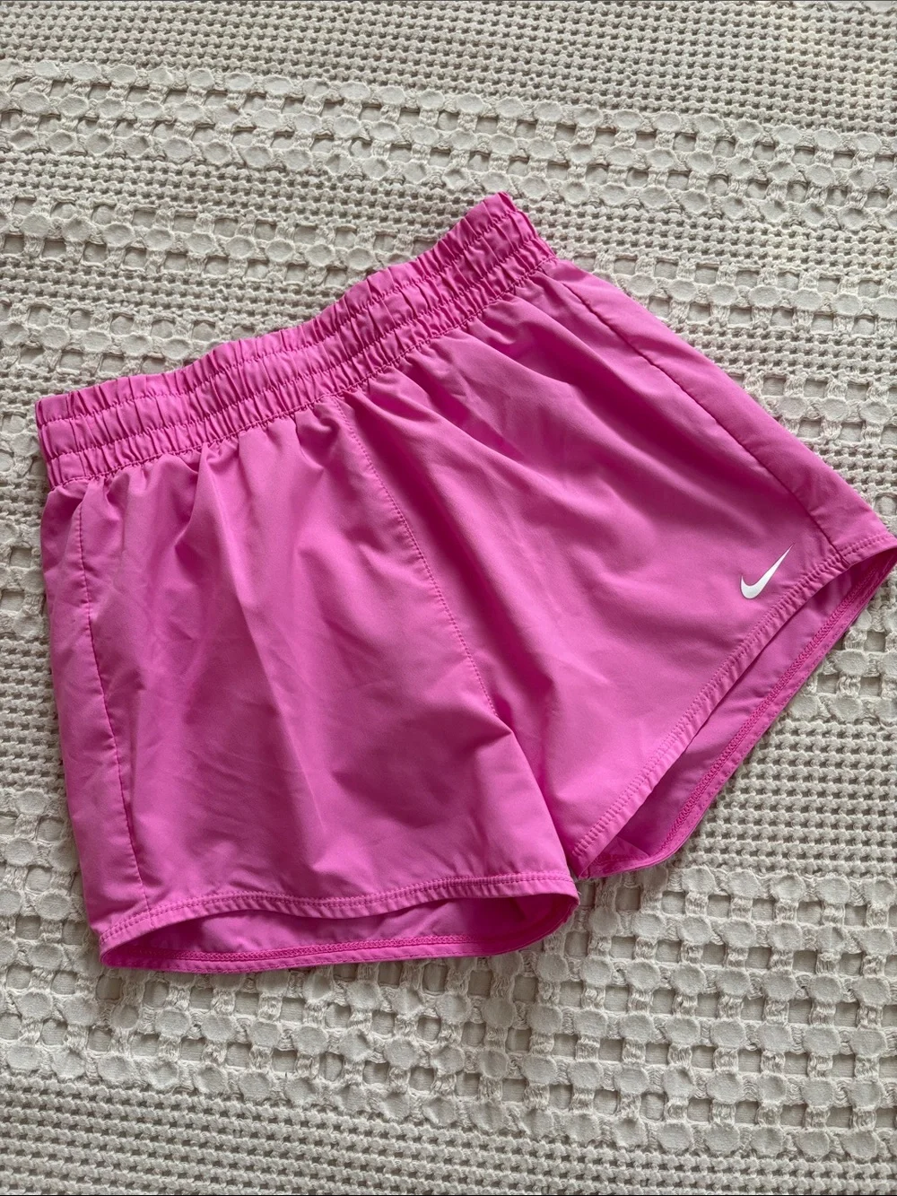 Nike Girl’s Pink Athletic Shorts with White Swoosh